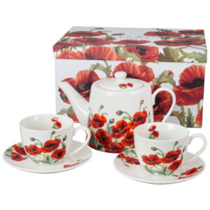 Conjunto poppies, porcelana tetera + 2 tazas
