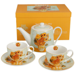 Conjunto sunflowers, porcelana tetera + 2 tazas