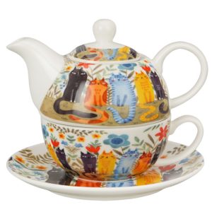 Set felines, porcelana tea for one